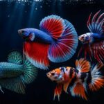 Collage of popular betta fish varieties featuring Halfmoon, Crowntail, Dragon Scale, and Koi bettas in different colors and fin types.