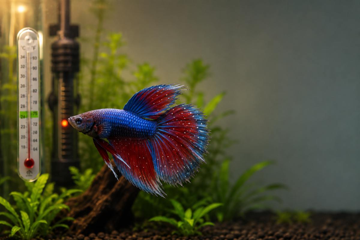 Betta fish receiving treatment for ich disease in a quarantine aquarium.