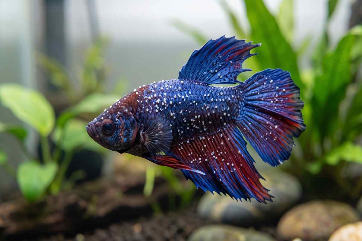 Betta fish covered in white ich spots