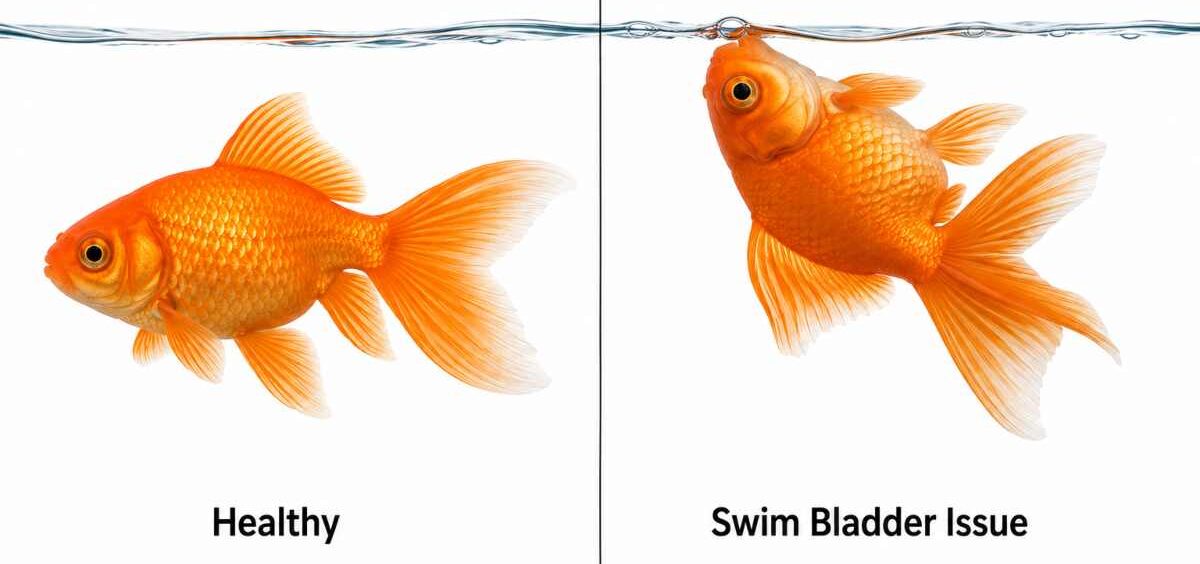Comparison of a healthy fantail goldfish versus one with swim bladder issue.