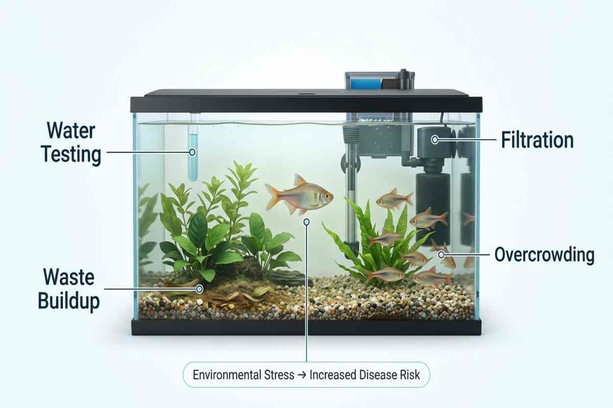 Aquarium factors that increase fish disease risk