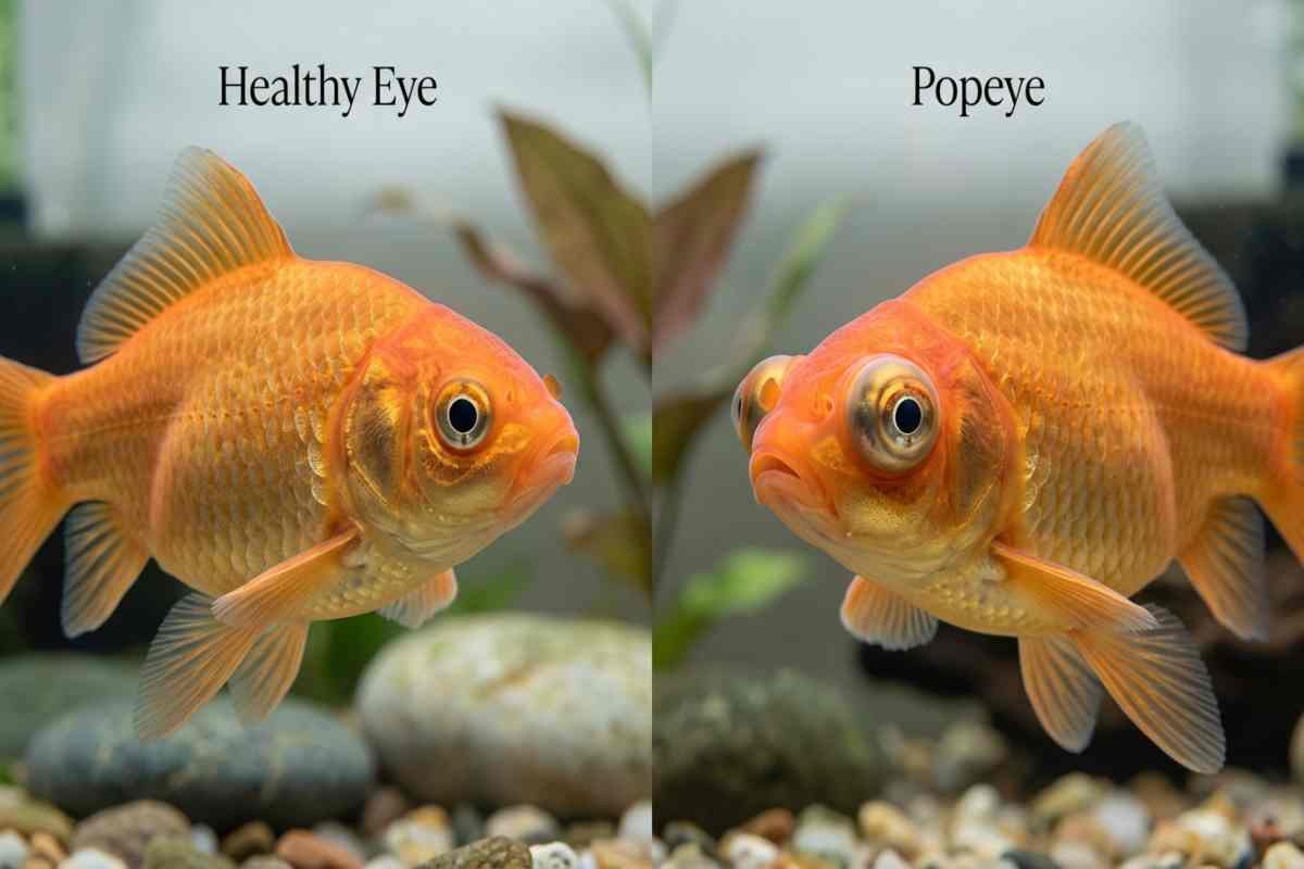 Healthy fish eye compared with popeye