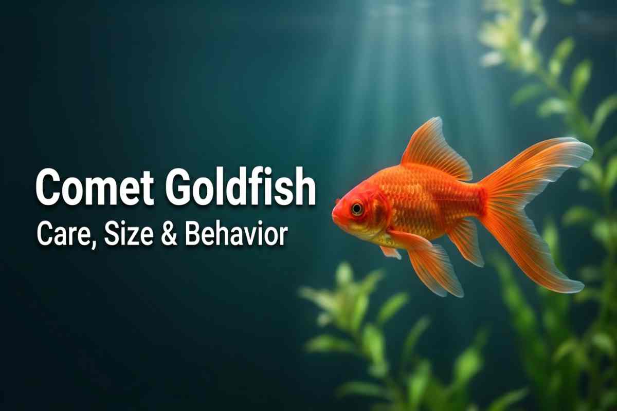 Orange comet goldfish with a long forked tail swimming