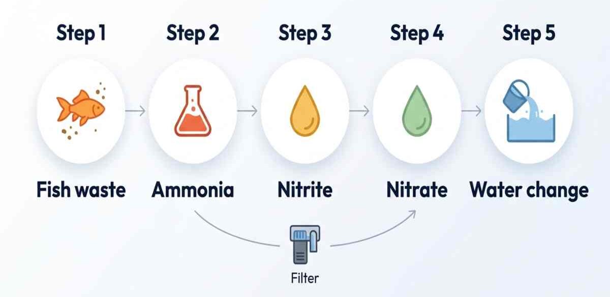 Nitrogen cycle steps in a goldfish aquarium