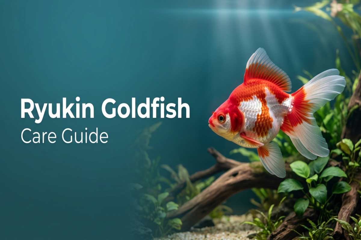 Healthy red and white Ryukin goldfish with shoulder hump
