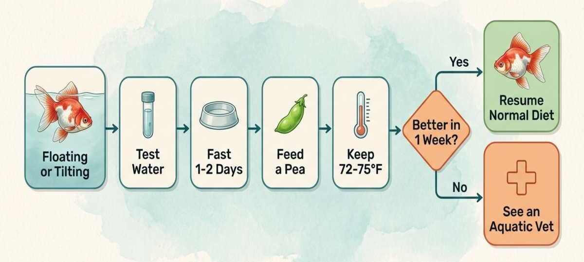 Flowchart for treating swim bladder problems in Ryukin goldfish