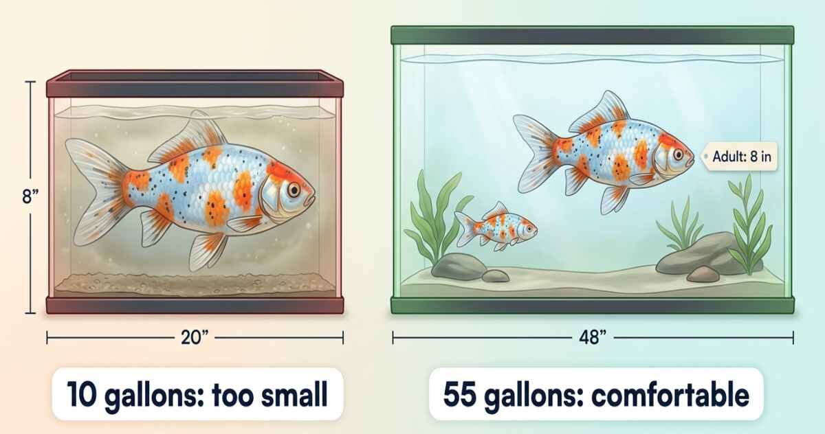 Shubunkin goldfish in a 10 gallon tank versus a 55 gallon tank